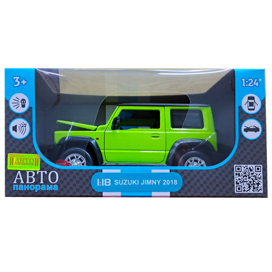 Машина Автопанорама 1:18, Suzuki Jimny зеленый JB1251508 АВТОПАНАРАМА