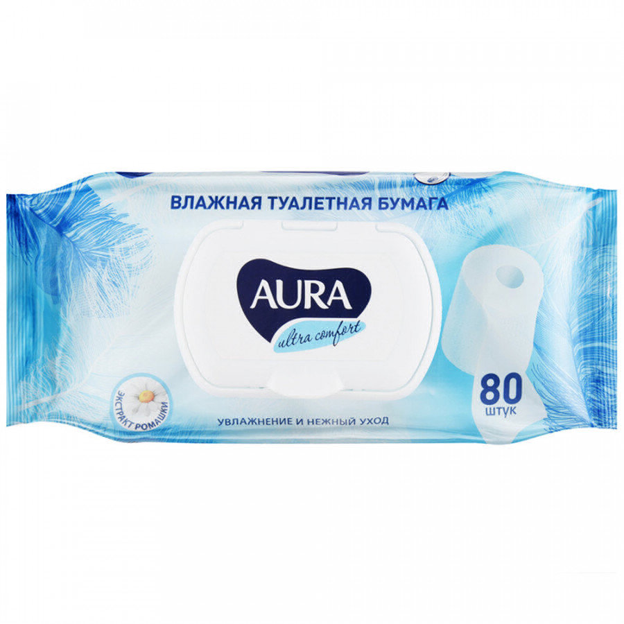 Бумага туалетная Aura 80шт влажная Ultra Comfort с крышкой 4600999011078