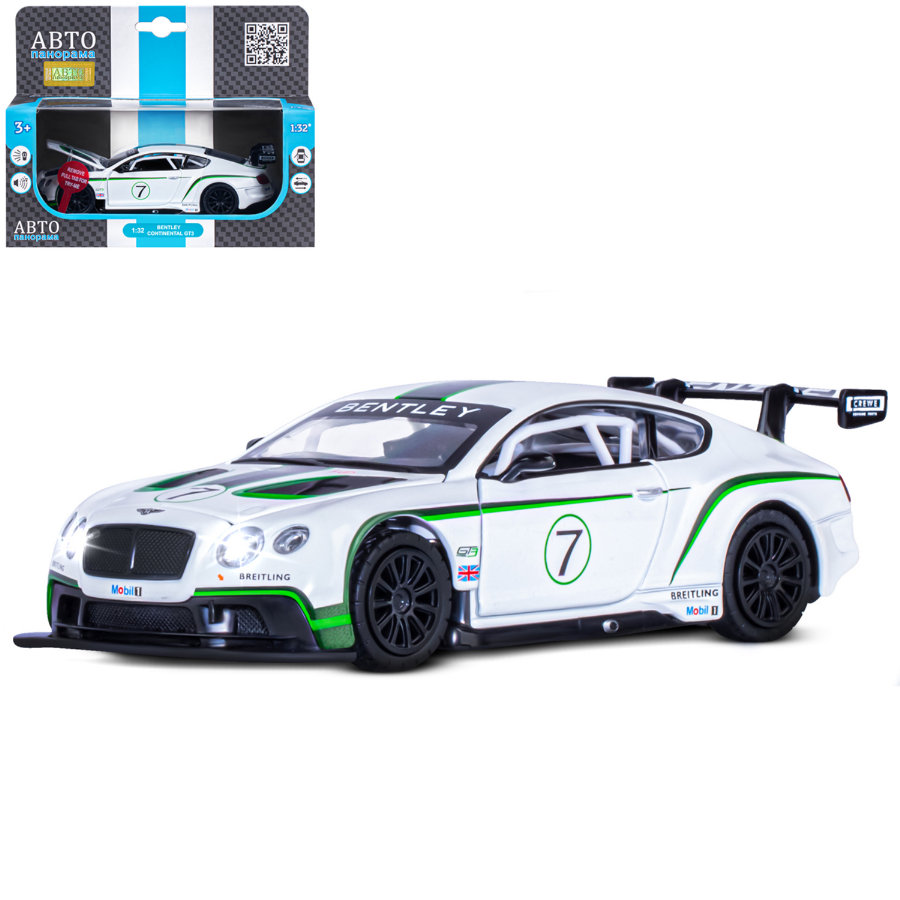 Машина Автопанорама 1:32 Bentley Continental GT3 белый JB1251315  АВТОПАНАРАМА